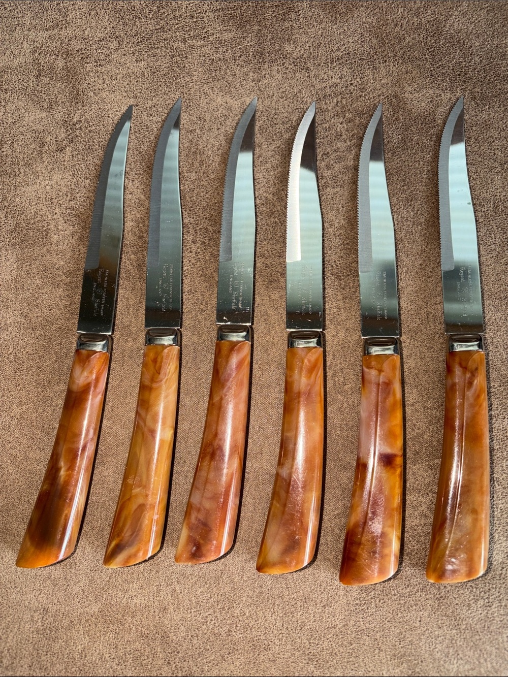 Regent Stainless Steel 6-Piece Steak Knife Set with Brown Marble Handles